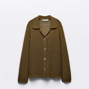 Zara knit polo cardigan. Size M. Khaki